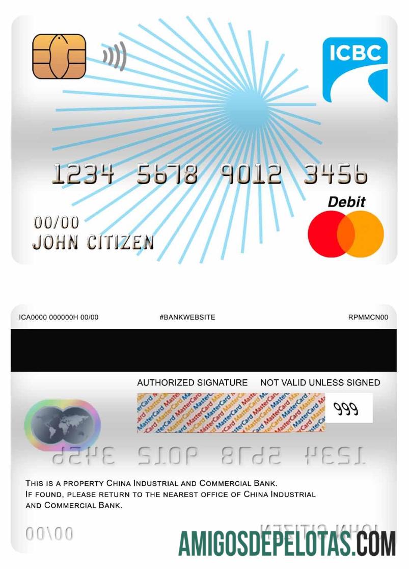 Cartão de débito mestre do banco industrial e comercial da China amostra